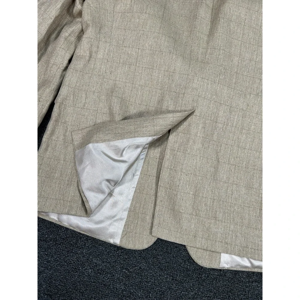 Vintage Brooks Brothers Blazer Men 43R Beige Windowpane Worsted Wool‎ Silk Linen